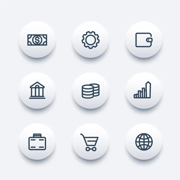Iconos de finanzas, billetera, dinero, banca, comercio, iconos de línea gruesa moderna, ilustración vectorial — Vector de stock