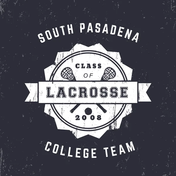 Lacrosse Team insignia vintage, emblema, diseño de camiseta de lacrosse, impresión, ilustración vectorial — Vector de stock