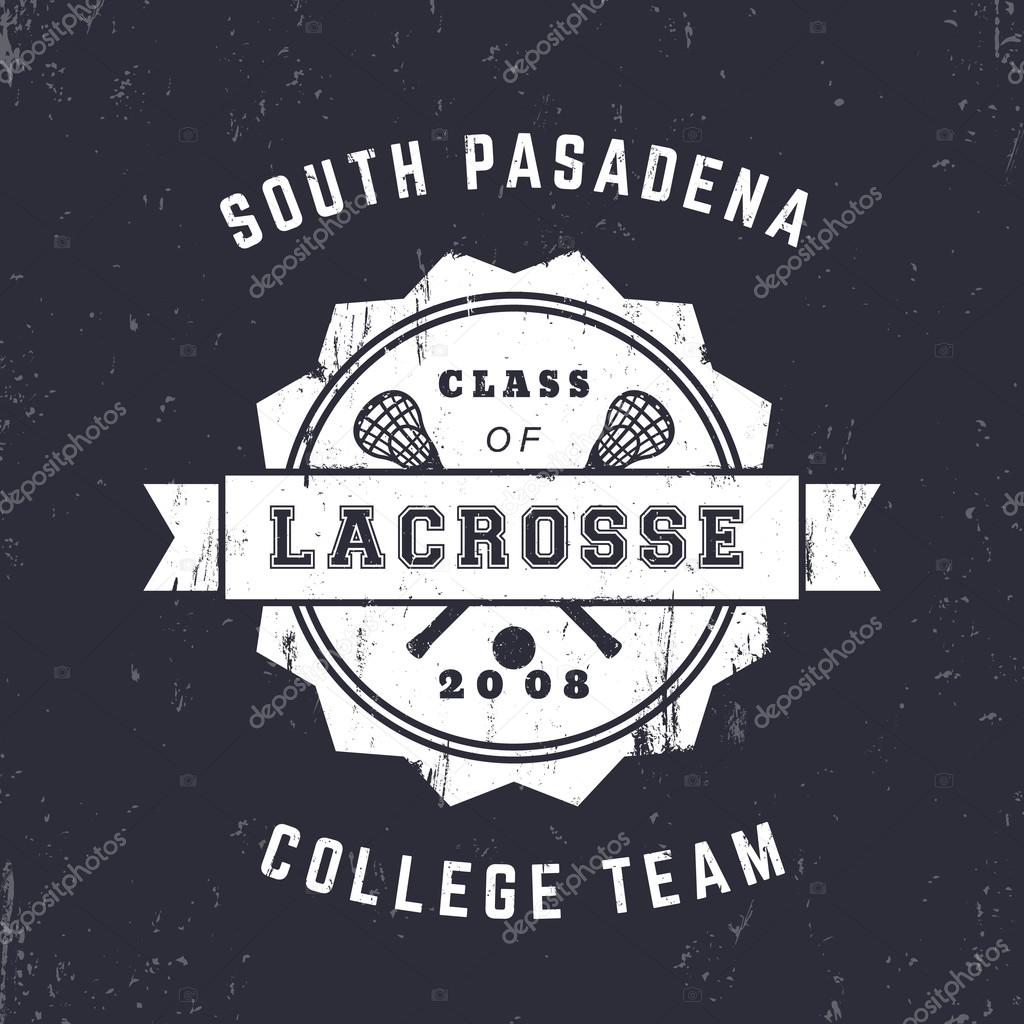Lacrosse Team vintage badge, emblem, lacrosse t-shirt design, print, vector illustration