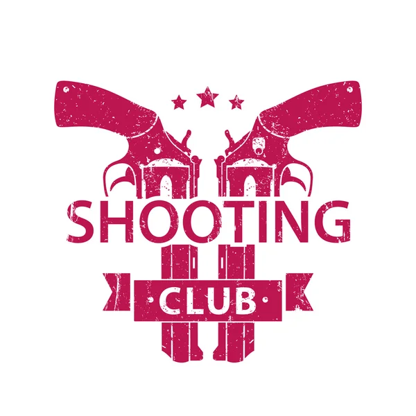 Стрелковый клуб, эмблема, знак с перекрещенными револьверами, пистолеты, красные на белом, векторная иллюстрация — стоковый вектор