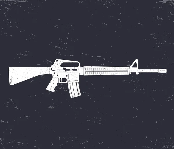 Espingarda de assalto de 5,56 mm, arma automática, rifle, branco no escuro, ilustração vetorial — Vetor de Stock