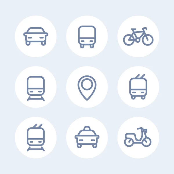 Stad en openbaar vervoer iconen, openbaar vervoer vector iconen, bus icon, metro teken, taxi, openbaar vervoer pictogrammen, dik — Stockvector