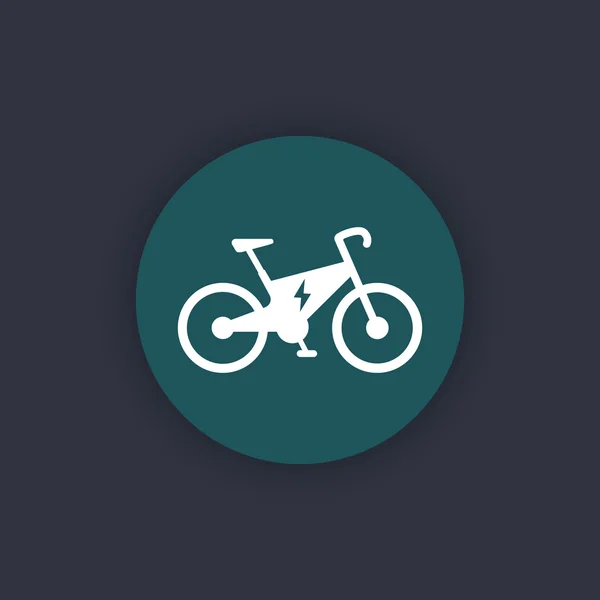 Icono de bicicleta eléctrica, transporte ecológico de la ciudad, pictograma de bicicleta eléctrica, icono plano redondo, ilustración vectorial — Vector de stock