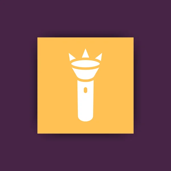 Icono de linterna, pictograma de linterna luminosa, icono plano cuadrado, ilustración vectorial — Vector de stock