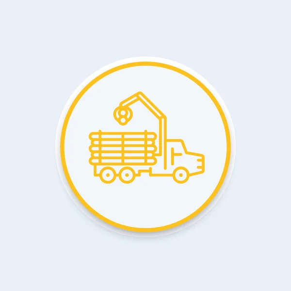 Icono de línea de reenvío, camión, vehículo forestal, maderero, icono de camión de registro, ilustración de vectores — Vector de stock