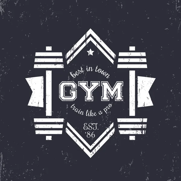 Logo del gimnasio vintage Grunge, logotipo con barras, estampado de camiseta de gimnasio vintage, ilustración vectorial — Archivo Imágenes Vectoriales