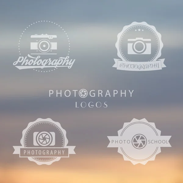 Logos de photographie, école de photo, logo de photographe, emblèmes, signes de photographie, insignes, illustration vectorielle — Image vectorielle