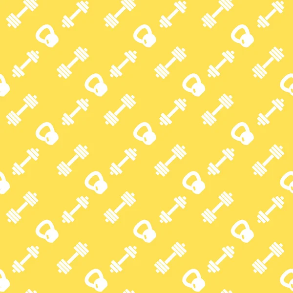 Bezszwowe wzór z ikon fitness, wzór w żółtym i białym, wektor ilustracji — Wektor stockowy