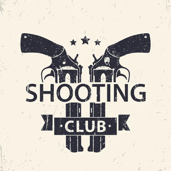 Shooting Club logo, ondertekenen met twee gekruiste revolvers, pistolen, vector illustratie — Stockvector