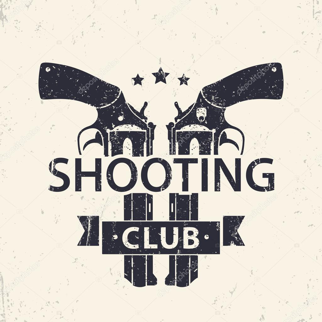 Shooting Club logo, sign with two crossed revolvers, handguns, vector illustration