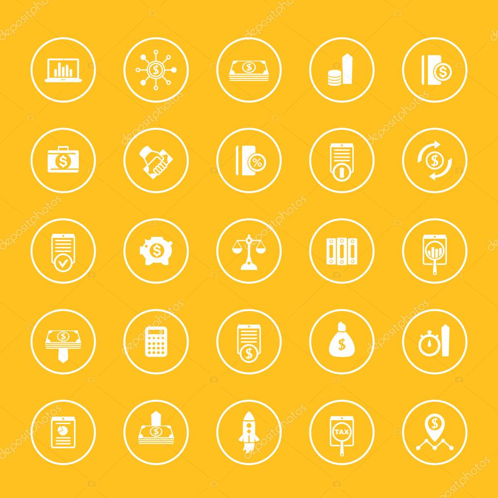 25 finance, investing icons, capital, shares, stocks, investor, funds, investment, income, finance round icons set, vector illustration
