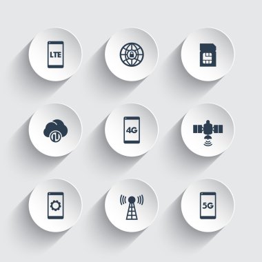 kablosuz teknoloji simgeleri, 4g ağ pictogramı, Lte simgesi, mobil iletişim, bağlantı işaretleri, 4g, 3d şekilli 5g mobil internet simgeleri, vektör illüstrasyonu