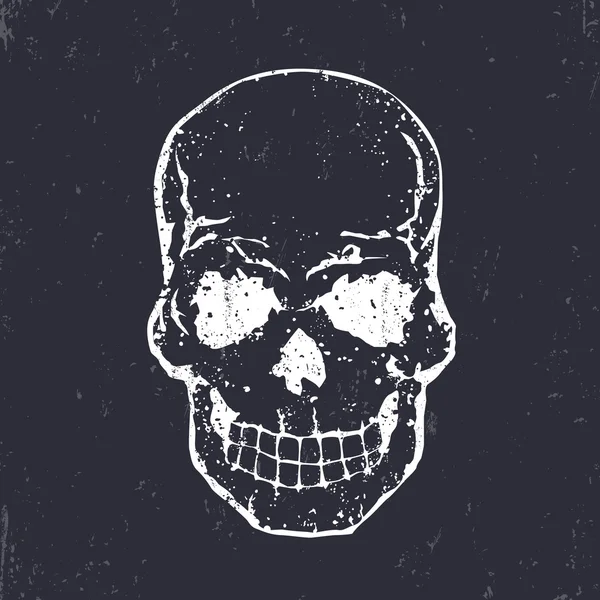 Grunge-Totenkopf, Old-School-T-Shirt-Design mit Totenkopf, weiß auf dunkel, Vektorillustration — Stockvektor