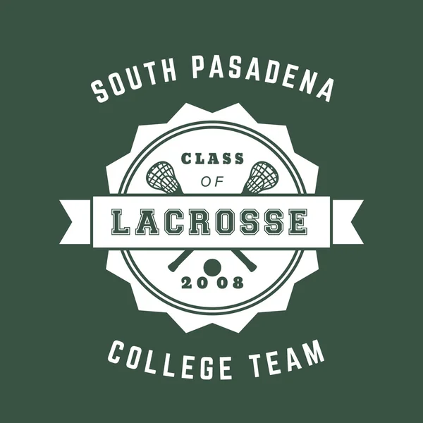 Lacrosse team vintage badge, emblem, lacrosse t-shirt design white on green, vector illustration — Stock Vector