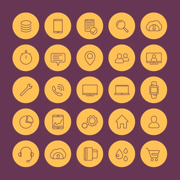 25 Business, handel, winkelen, Financiën dunne lijn iconen, handel, shopping symbolen, ronde geïsoleerde iconen, vector illustratie — Stockvector