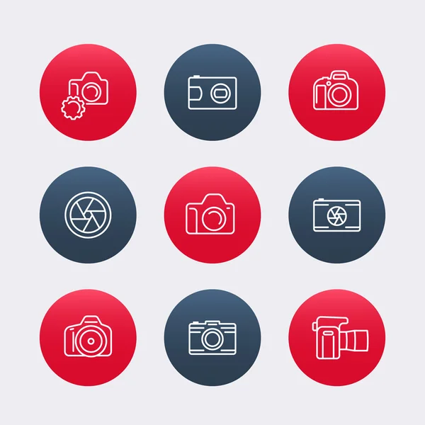 Camera, DSLR, diafragma, ronde lijn iconen, fotografie, camerapictogram, vector illustratie — Stockvector