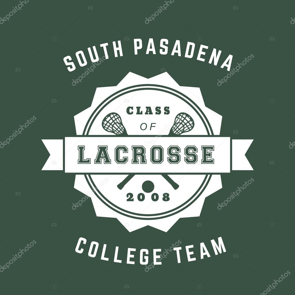 Lacrosse team vintage badge, emblem, lacrosse t-shirt design white on green, vector illustration