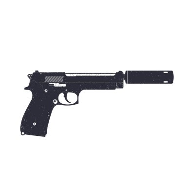 modern pistol with silencer, handgun isolated on white, vector illustration clipart