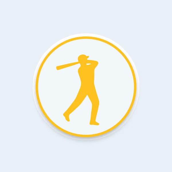 Икона бейсбола, бейсболист на иконке круглой биты, софтбол, бейсбольная пиктограмма, векторная иллюстрация — стоковый вектор