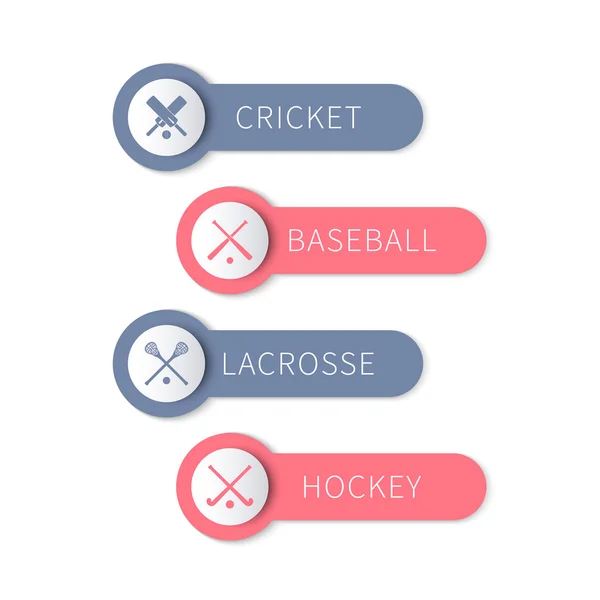 板球，棒球，曲棍球，曲棍球，团队体育标签和横幅隔离在白色，矢量插图 — 图库矢量图片