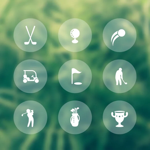 Ikony Golf, kije golfowe, golfa, torby golfowej, golf znaki, przejrzyste ikony, ilustracji wektorowych — Wektor stockowy