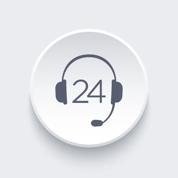 Fone de ouvido, ícone de fone de ouvido, chamada de suporte técnico, entre em contato conosco, 24 serviço de suporte ícone redondo, ilustração vetorial —  Vetores de Stock