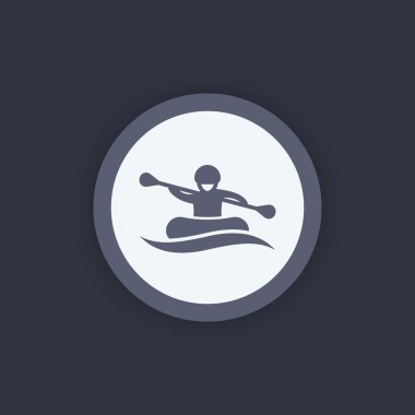 Rafting simgesi, kürek çekme, oarer, rafting turu piktogram, düz yuvarlak simge, illüstrasyon vektör