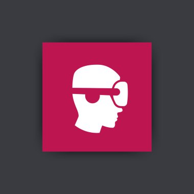Vr kask simgesi, sanal gerçeklik gözlüğü profil adam, vr pictogram, kare sanal gerçeklik kulaklık simgesi, vektör illüstrasyon