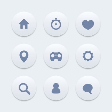 Temel web simgeleri, yuvarlak piktogramlar, vektör çizimi