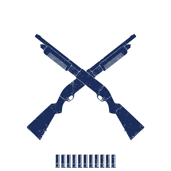 Crossed shotguns, hunting rifles, shotgun shells on white, vector illustration — Stock Vector