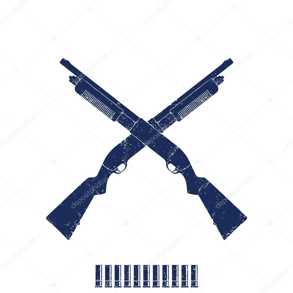 Crossed shotguns, hunting rifles, shotgun shells on white, vector illustration