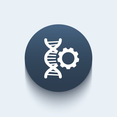 dna modification icon, sign with dna chain and gear, round icon, vector illustration clipart