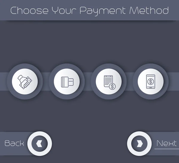 Choisissez votre méthode de paiement, modèle de page Web en gris, illustration vectorielle — Image vectorielle