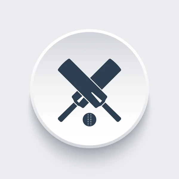 Cricket-Symbol, gekreuzte Cricket-Schläger und Ball rundes Symbol, Cricket-Piktogramm mit Cricket-Schlägern, Vektorillustration — Stockvektor
