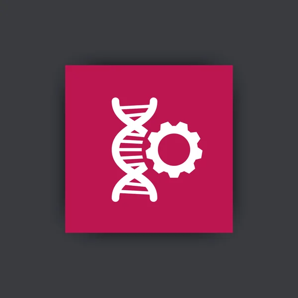 Dna modification icon, pictogram with dna chain and gear, dna repair icon on square, vector illustration — Stock Vector