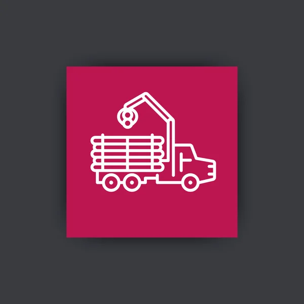 Ícone da linha do remetente, caminhão, veículo florestal, sinal do logger, ícone quadrado do caminhão de registro, ilustração do vetor — Vetor de Stock