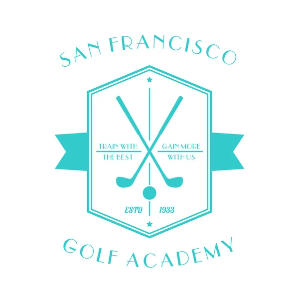 Golf Academie Vintage logo, embleem met golfclubs geïsoleerd op wit, vector illustratie — Stockvector