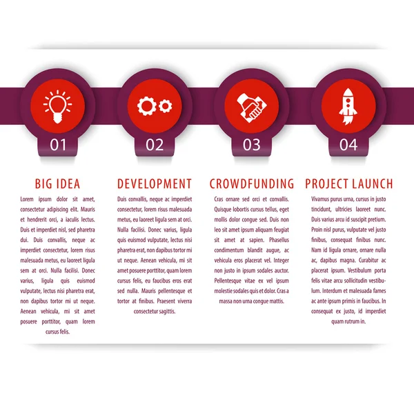 Startup infographics elements, 1, 2, 3, 4 steps, timeline, vector illustration — Stock Vector