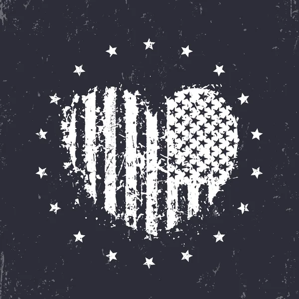 Corazón abstracto con bandera americana, signo patriótico, estampado de camiseta, ilustración vectorial — Vector de stock