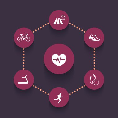 Aspects of cardio training, round icons set, infographics elements, vector illustration clipart