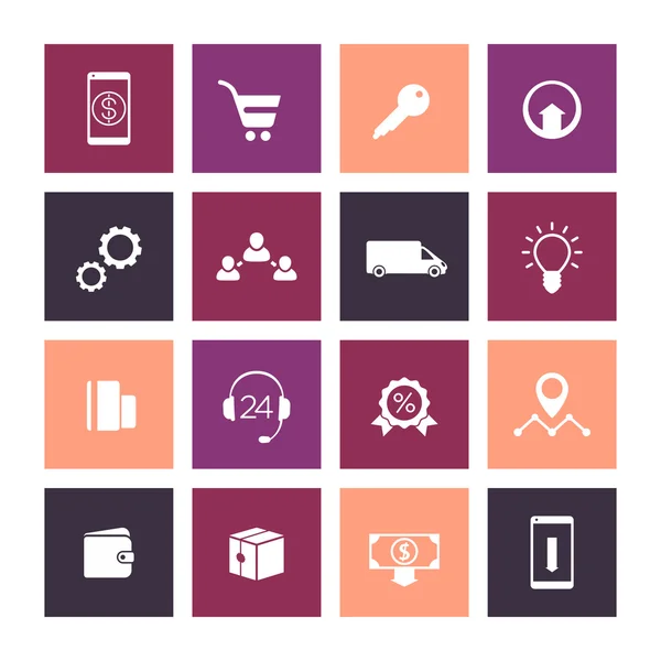 E-commerce, onlineshopping web icons op wit, pictogrammen voor e-commerce website, vector illustratie — Stockvector
