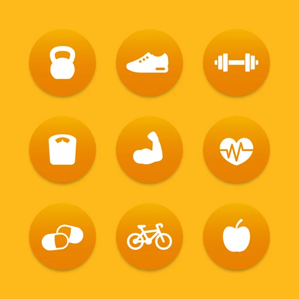 Fitness simple icons, fitness pictograms, round icons set, vector illustration — Stock Vector