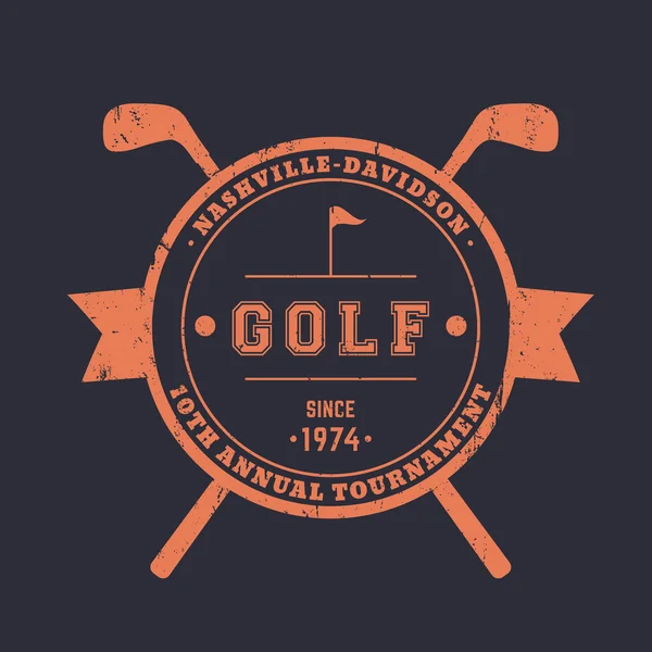 Golfturnier Jahrgangsrunde Abzeichen, Schild mit gekreuzten Golfschlägern, Vektorabbildung — Stockvektor