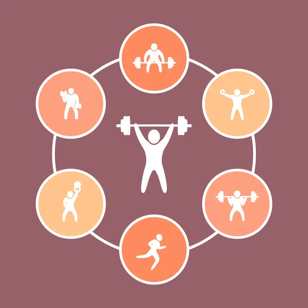 Gimnasio, entrenamiento, ejercicios de fitness iconos planos, ilustración vectorial — Vector de stock