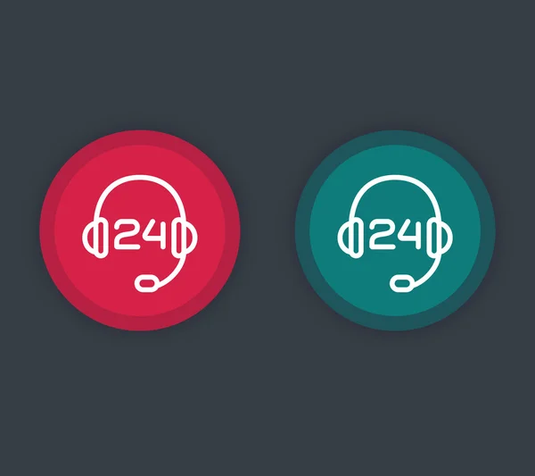 Kopfhörerleitungssymbol, Headset, Call Center, technischer Support, kontaktieren Sie uns, Helpline, 24 Support Service flaches rundes Symbol, Taste, Vektorillustration — Stockvektor