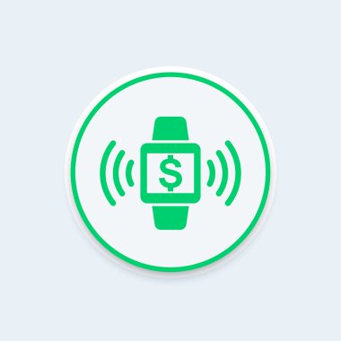 Akıllı saat, giyilebilir cihaz işareti, temassız ödeme yuvarlak modern simge, vektör illüstrasyon ile ödeme