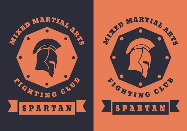Спартанський, Бійцівський клуб емблема з спартанський шолом на восьмикутник, Векторна ілюстрація — стоковий вектор