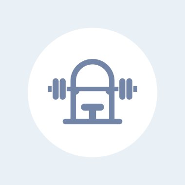 Halter simgesi ile Gym ağırlık tezgah, spor salonu tezgah pictogram, yuvarlak izole simgesi, vektör illüstrasyon