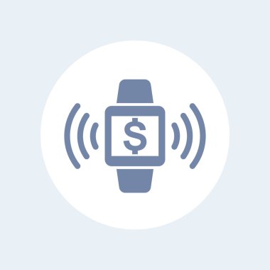 Akıllı saat, giyilebilir cihaz, temassız ödeme izole simgesi, vektör illüstrasyon ile ödeme