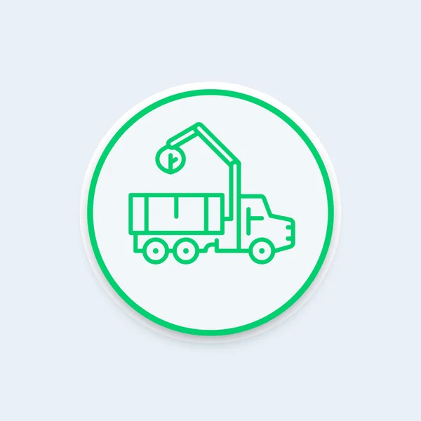 Caminhão com ícone de linha de carregador, sinal de veículo de transporte pesado, ícone redondo moderno, ilustração vetorial — Vetor de Stock